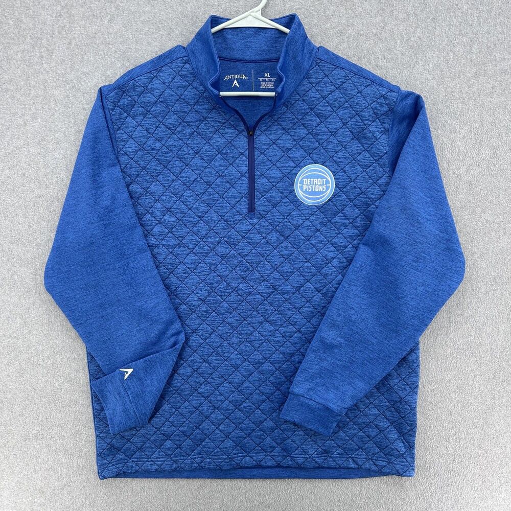 Detroit Pistons Pullover Mens XL Blue 1/4 Zip Antigua